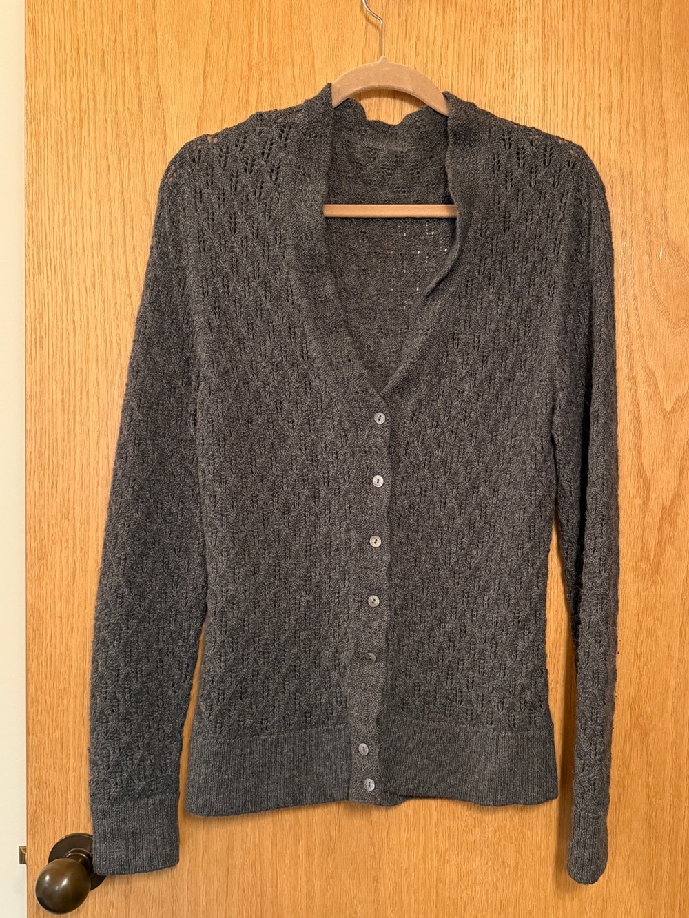 Women's Dark Gray V-Neck Button Cardigan Sweater